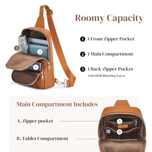 Genuine Leather RFID Blocking Sling Backpack Crossbody Bag Adjustable Strap main image 6